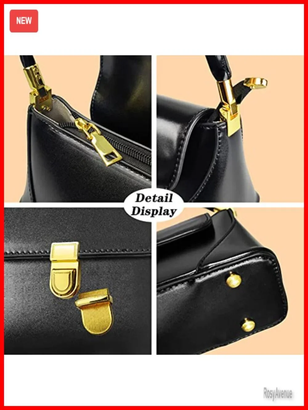 Vintage Small Hobo Handbag Faux Leather Shoulder Purse Clutch PU Leather Nylon